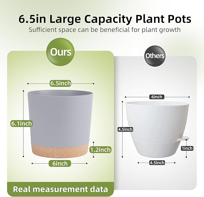 QCQHDU 6.5 inch Plant Pot, 2 Pack Planters - Image 2