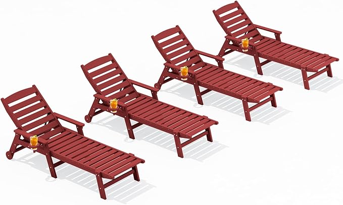 SERWALL Patio Chaise Lounge Chair Set of 4, 5 Positions Adjustable Poly Outdoor by SERWALL