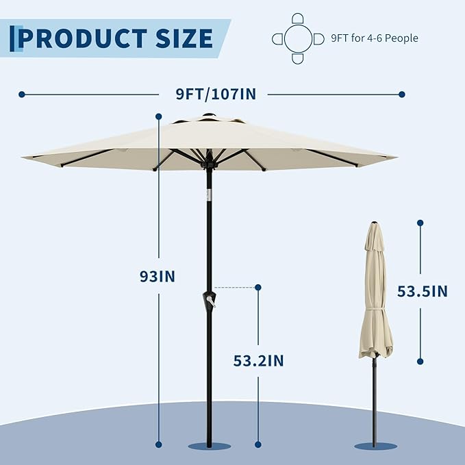 Garvee 9FT Patio Umbrella - Image 3