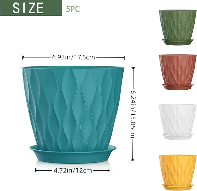 7 Inch Plant Pots 5 Pack, Flower Planters - Image 2