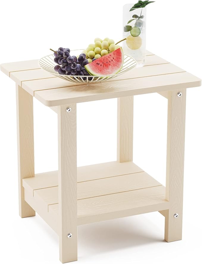 LUE BONA Adirondack Outdoor Side Table, 2-Tier Sand HDPS Patio End Table by LUEBONA