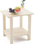 LUE BONA Adirondack Outdoor Side Table, 2-Tier Sand HDPS Patio End Table by LUEBONA