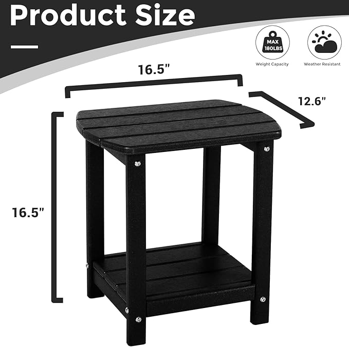 Adirondack Square Outdoor Side Table, 2-Tier Storage Patio Side Table, HDPE End - Image 3