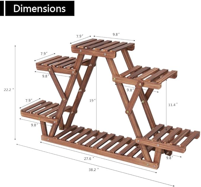 Ufine Wood Plant Stand Triangular Plant Shelf Multi Tier Flower Display Holder - Image 4