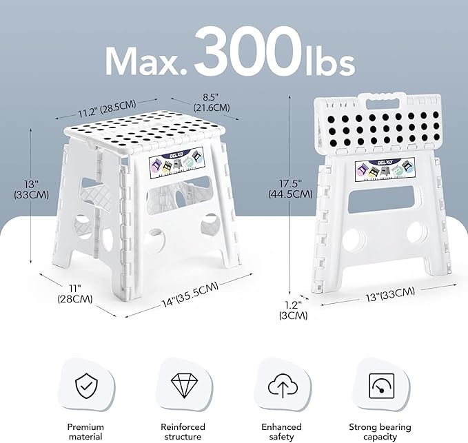 Delxo 13" Folding Step Stool for Kids and Adults, Non-Slip Foldable Step Stools - Image 2