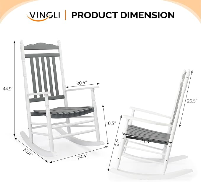 VINGLI Wooden Rocking Chair, Outdoor Chair - Image 3