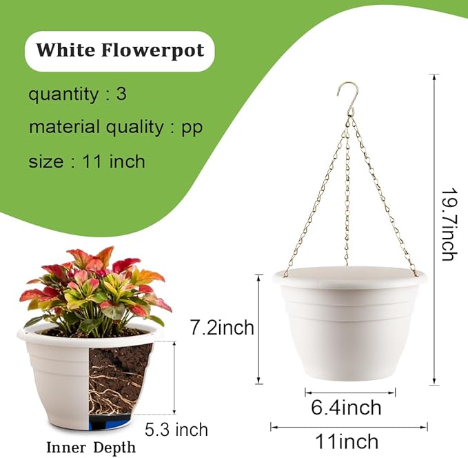 Hanging Planters 11 Inch, Self Watering Hanging Basket - Image 2
