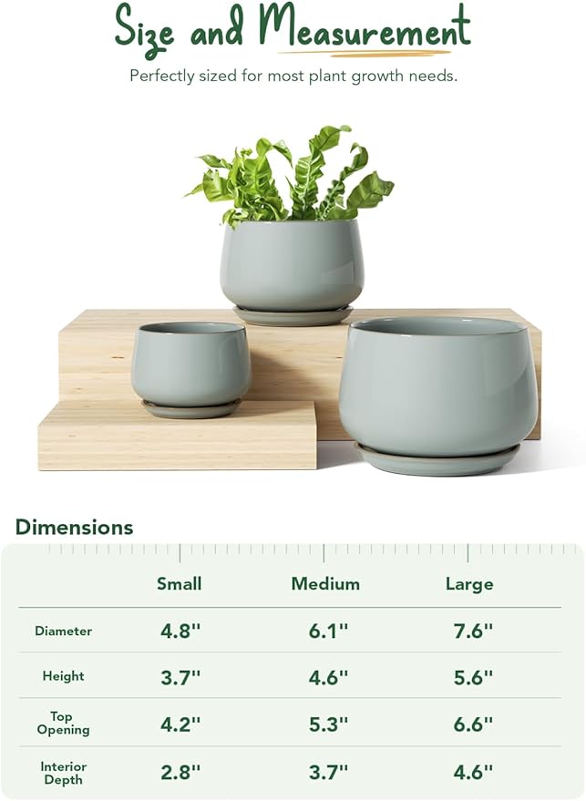 LE TAUCI Plant Pots for Indoor Plants, 4.1+5.1+6.5 inch, Ceramic Planters - Image 5