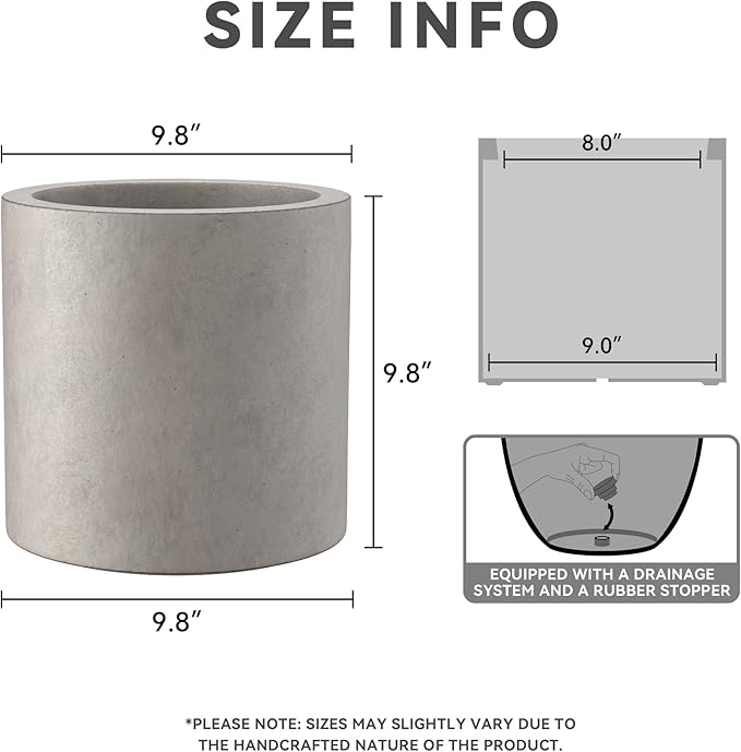 Kante 9.8" Dia Round Concrete Planter, Modern Style Large Cylindrical Plant Pot - Image 2