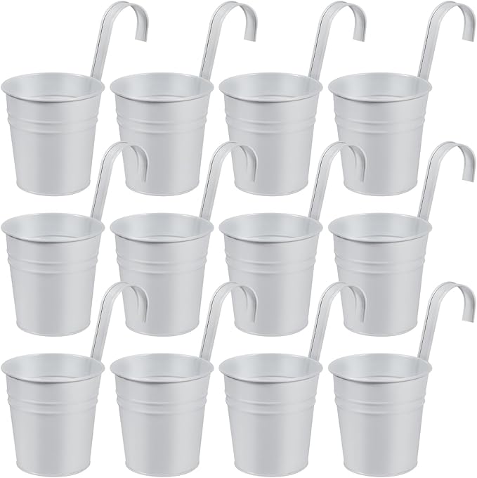OBTANIM 12 Pack Metal Hanging Flower Pots Railing Planter Outdoor Fence Hanging by OBTANIM