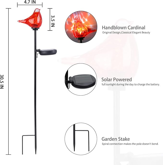 Bshine Solar Garden Decoration Outdoor Red Bird Lights, Lawns and Yards Art - Image 7