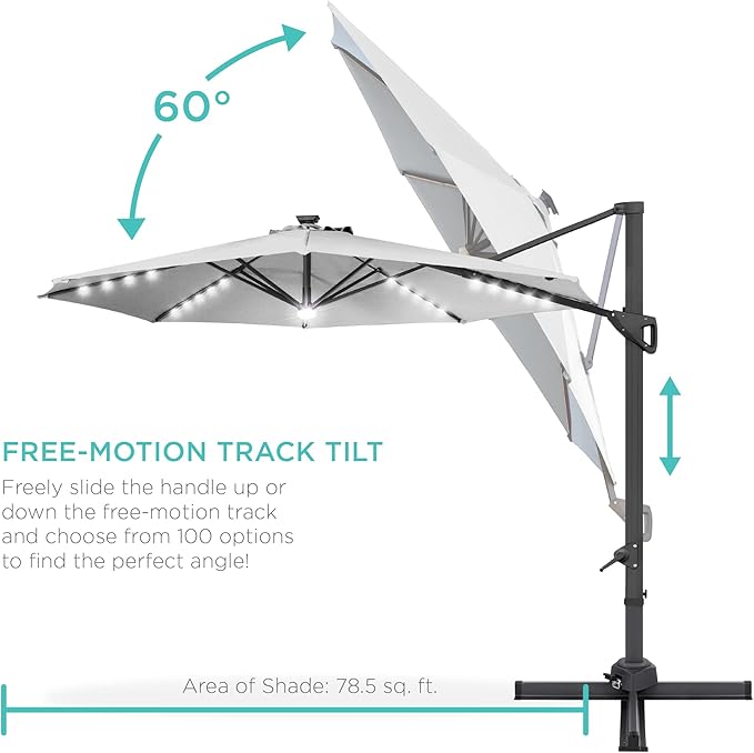 Best Choice Products 10ft Solar LED Cantilever Patio Umbrella, 360-Degree - Image 5