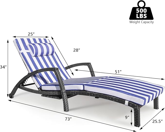 Chaise Lounge Chairs Outdoor Set of 2, Comfy Outside Wicker Patio Pool Lounge - Image 6