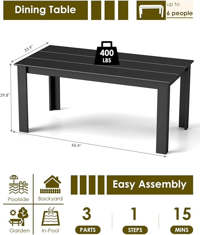 GREENVINES Outdoor Dining Table | 67’’ | HDPE | Rectangle Tables - Image 2
