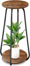 Plant Stand Indoor, 2 Tier Plant Shelf Pedestal Stand Flower Stand, Metal Wood by OugeWood