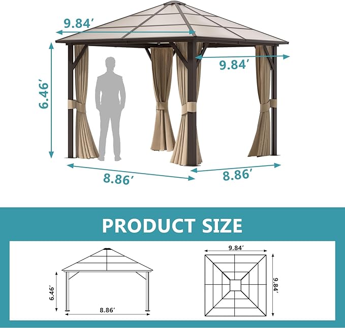 Aoxun 10FT x 10FT Gazebo Single Polycarbonate Top, Outdoor Polycarbonate Frame - Image 5