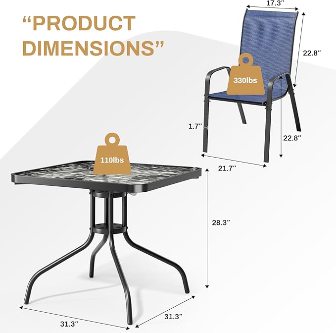 Arlopu 5 Piece Outdoor Patio Dining Set, Porch Furniture - Image 2