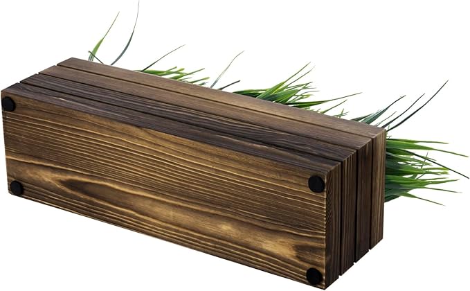 MyGift 14 Inch Artificial Green Grass Plant in Rustic Burnt Solid Wood - Image 7