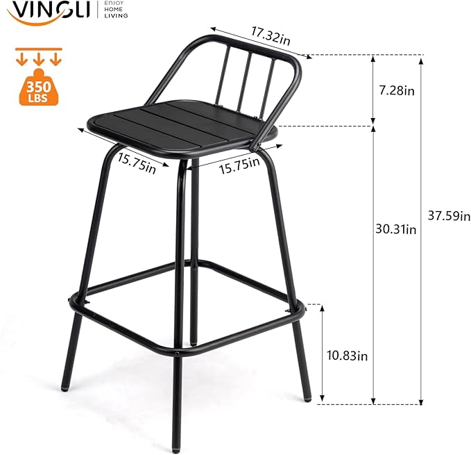 VINGLI 2 PCS Outdoor Swivel Bar Stools, 30 Inch Metal Barstools - Image 5