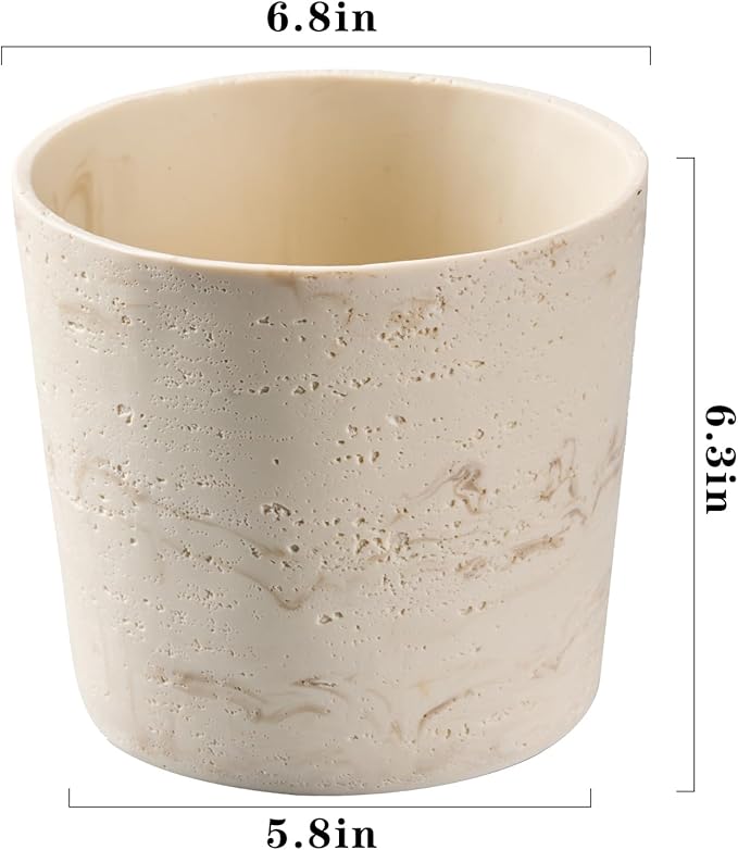 Ekirlin 7 Inch Natural Travertine Textures Plant Pot, Resin Outdoor Planter - Image 4