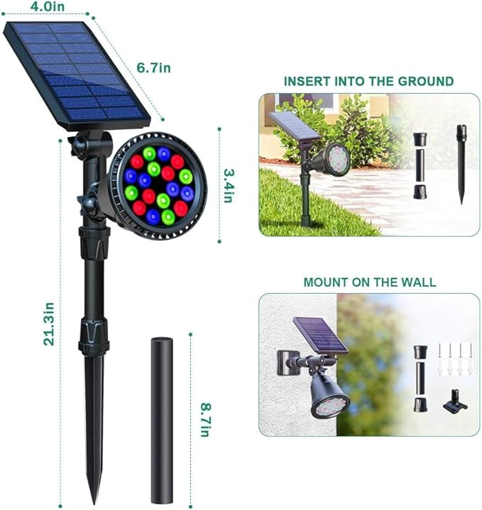 Solar Outdoor Lights, 9 Modes Color Changing 18 LED Halloween Solar Spot Lights - Image 9