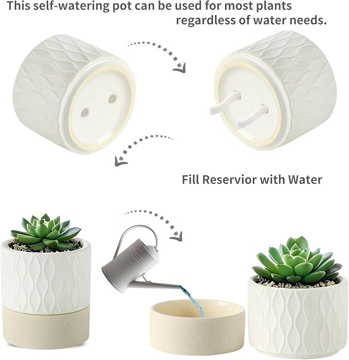 Nihow Self Watering Plant Pot: 4.5 Inch Ceramic Planter - Image 2