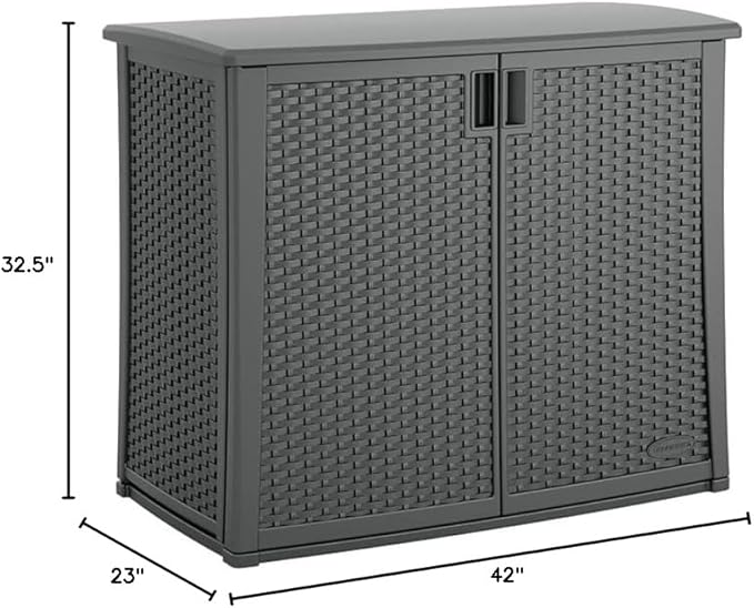Suncast Resin Outdoor Storage Cabinet, Cool Gray Wicker Resin Outdoor Cabinet - Image 3