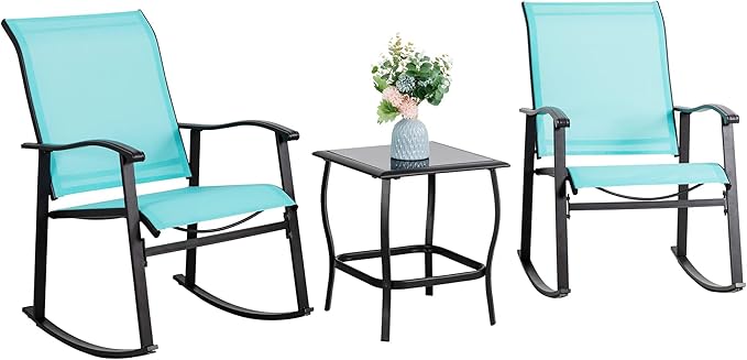 Vongrasig 3 Piece Outdoor Rocking Bistro Set, Textilene Fabric Small Patio by Vongrasig
