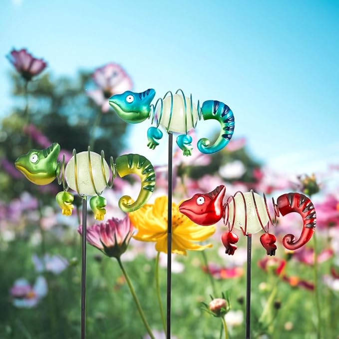3 Pack Garden Stakes Decorative, Cute Chameleons Glow in The Dark Metal Garden - Image 8