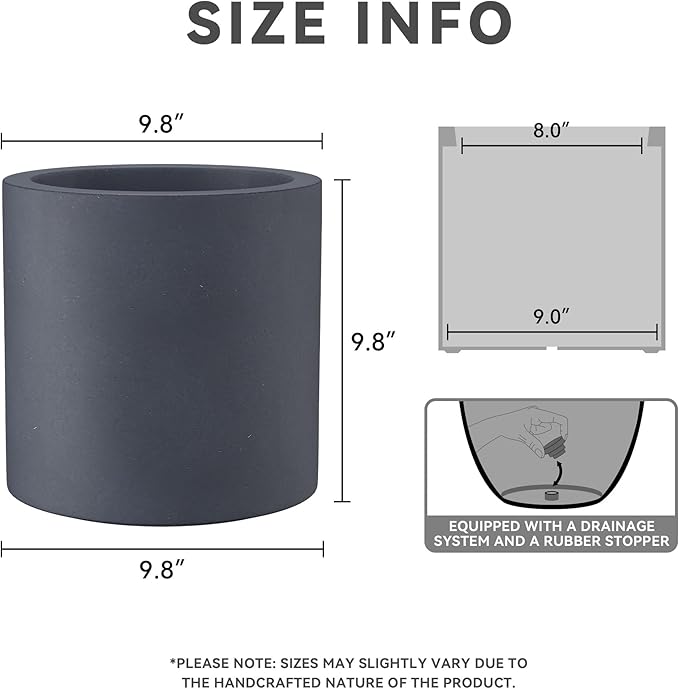 Kante 9.8" Dia Round Concrete Planter, Modern Style Large Cylindrical Plant Pot - Image 3
