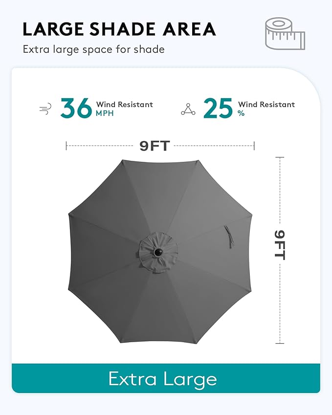 SERWALL Outdoor Bar Set with 9ft Umbrella, All-Weather HDPE Patio Bar Chairs - Image 9