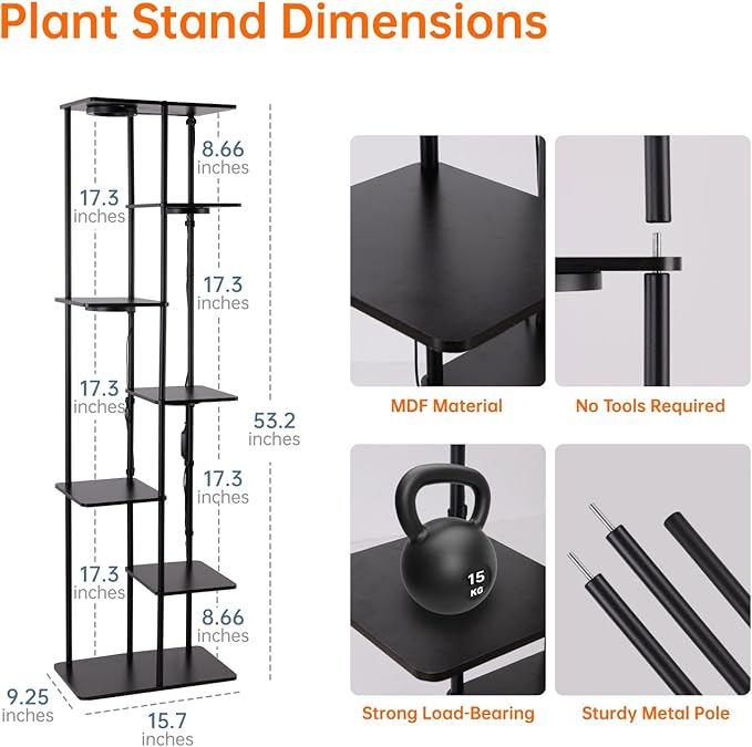 Bstrip Plant Stand Indoor with Grow Lights, 7-Tier Flower Rack, Corner Plant - Image 6