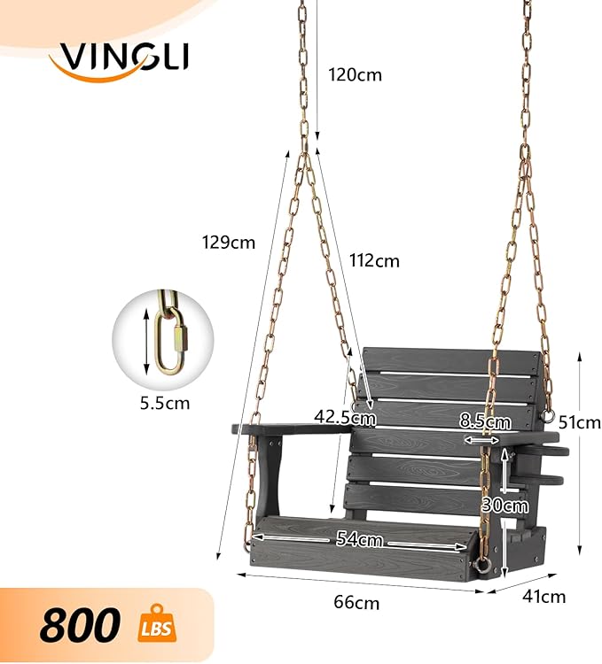 VINGLI Heavy Duty 880 LBS HDPE Porch Swing Outdoor - Image 3
