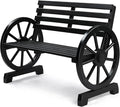 VINGLI Rustic Wooden Wheel Bench Outdoor Bench, Patio Bench Wagon Slatted Seat by VINGLI