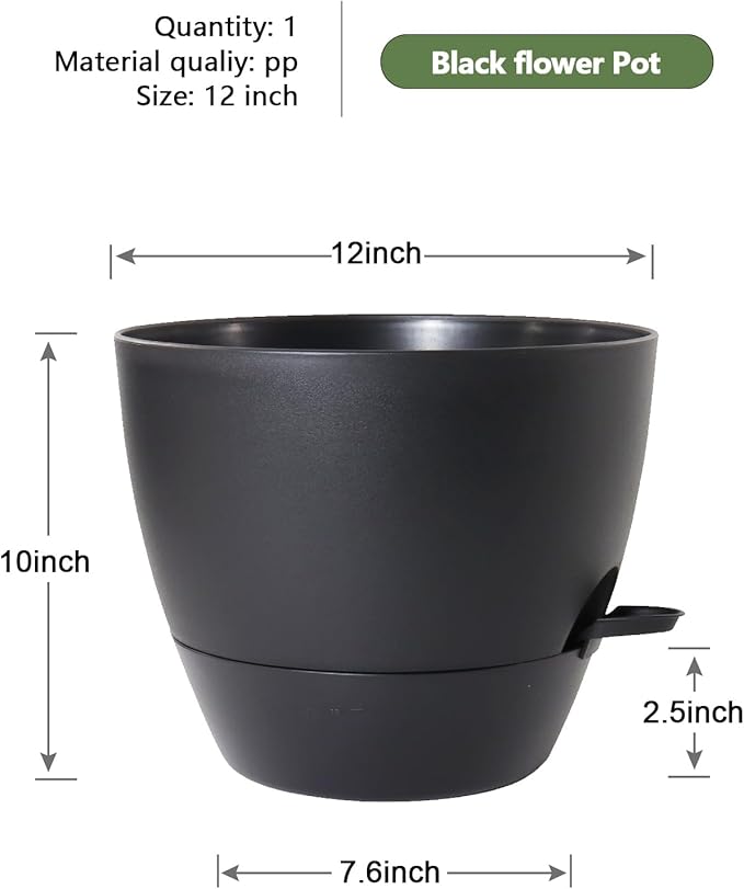 12 inch Large Self Watering Pots, Flower Plant Pots - Image 2