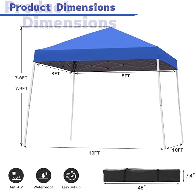 Canopy Tent, 10X10 FT Pop Up Canopy Outdoor Instant Tent Slant Legs - Image 4
