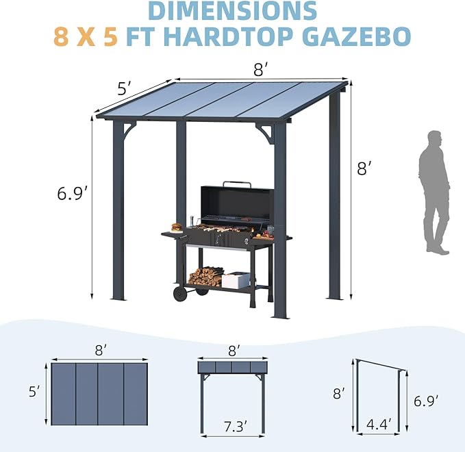 AECOJOY 8' x 5' Grill Gazebo Outdoor Pergola - Image 7
