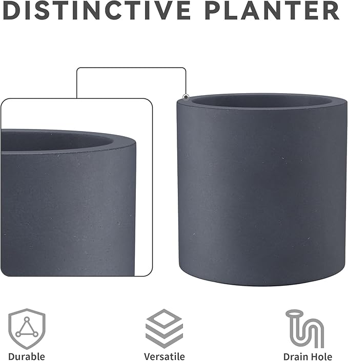 Kante 12.6" Dia Round Concrete Planter, Modern Style Large Cylindrical Plant Pot - Image 8