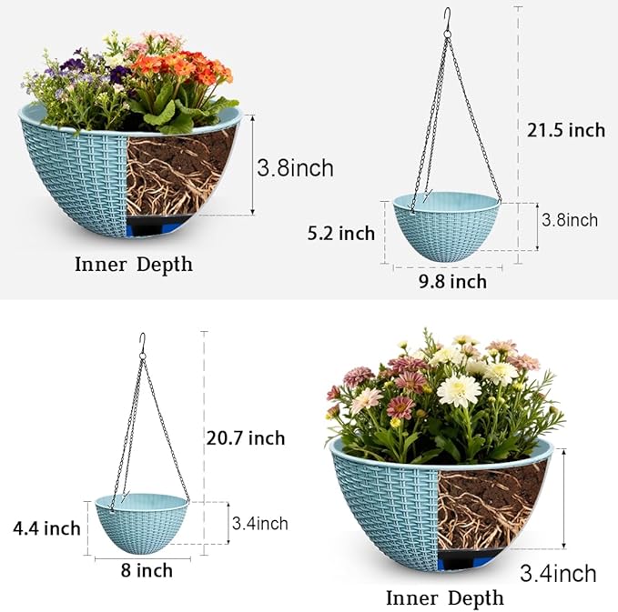 Hanging Planters for Outdoor Plants 8/10 Inch, ​4 Packs Hanging Flower Pot - Image 2