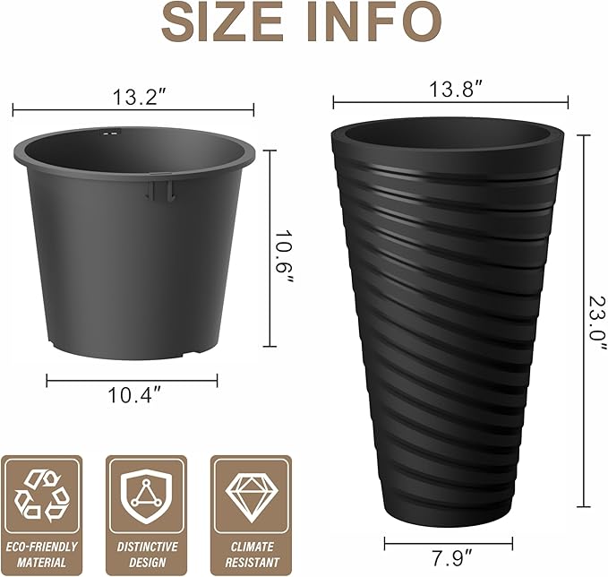 Kante 23 Inch Tall Planter Set of 2, Round Spiral Textured Flower Pots - Image 2