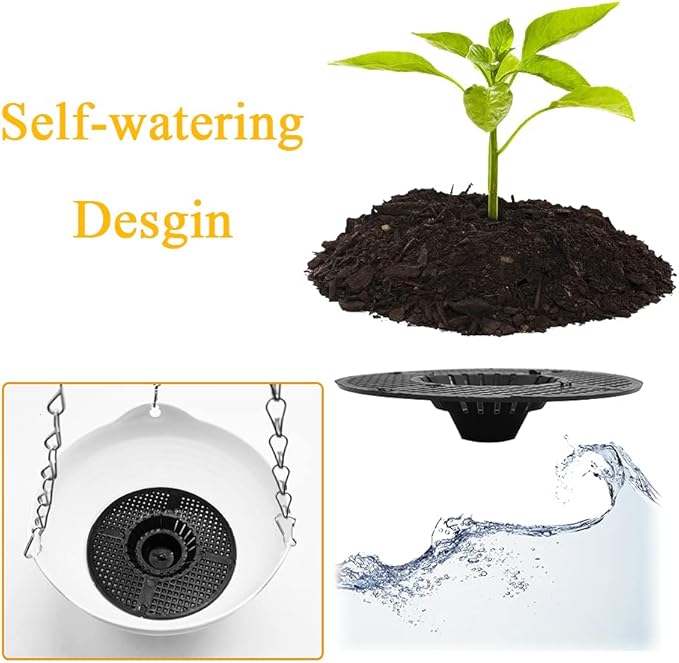 4 Pack 8 inch Hanging Planter Pots, Self-Watering Round Hanging Basket - Image 3
