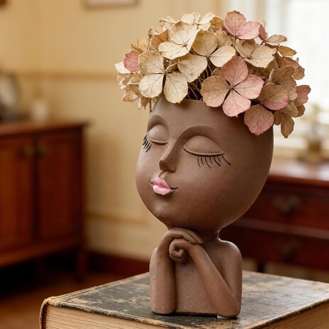 Face Flower Pot Head Planter, Girl Heads Flowerpot, Lady Faces Plant Pot - Image 3