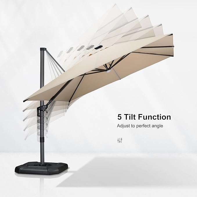 PURPLE LEAF 10 Feet Patio Umbrella Outdoor Cantilever Solar Powered LED Square - Image 5