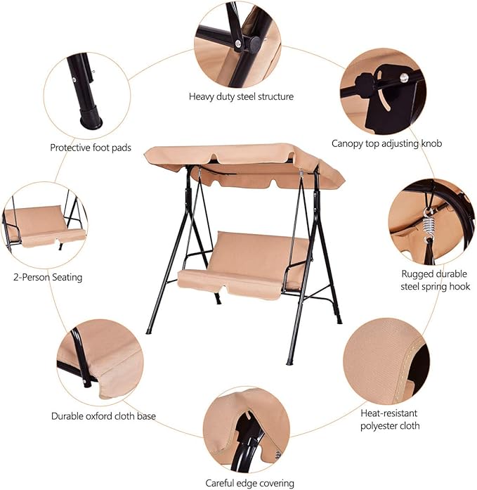 Tangkula 2 Person Porch Swing, Outdoor Swing - Image 7
