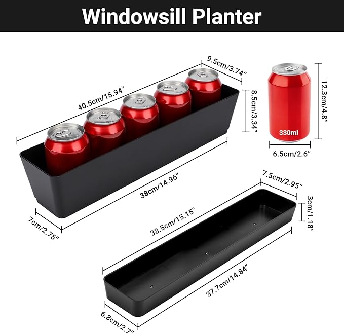 GREANER 3PCS 16x3.8 Inch Window Boxes Planters, Herb Succulents Flowers Plastic - Image 2