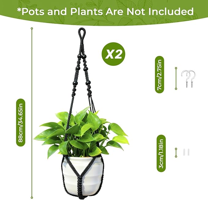 Macrame Plant Hanger, Wood Beads Cotton Hanging Planter Holder - Image 5