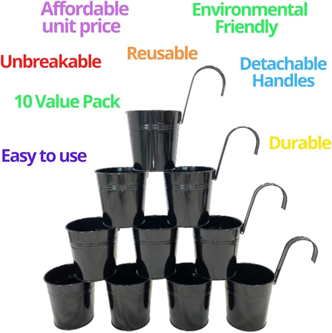 LaLaGreen Railing Planter 10 Pack, 6 Inch Hanging Flower Pot Black, Outdoor - Image 7