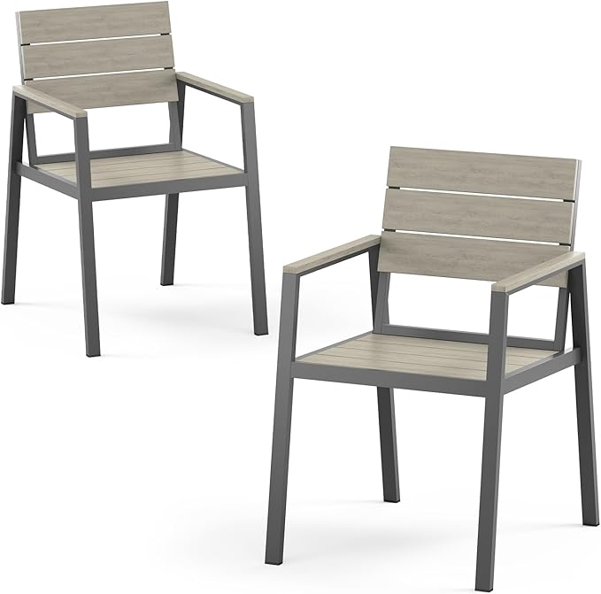 Outdoor Patio Dining Chairs Set of 2, Aluminum & HDPS All-Weather Dining Chiars by ComfCove