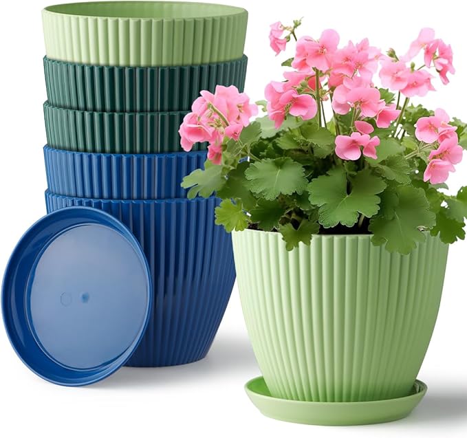 Plastic Plant Pots, 6 Pack 7.5 Inch Flower Pots by RooTrimmer