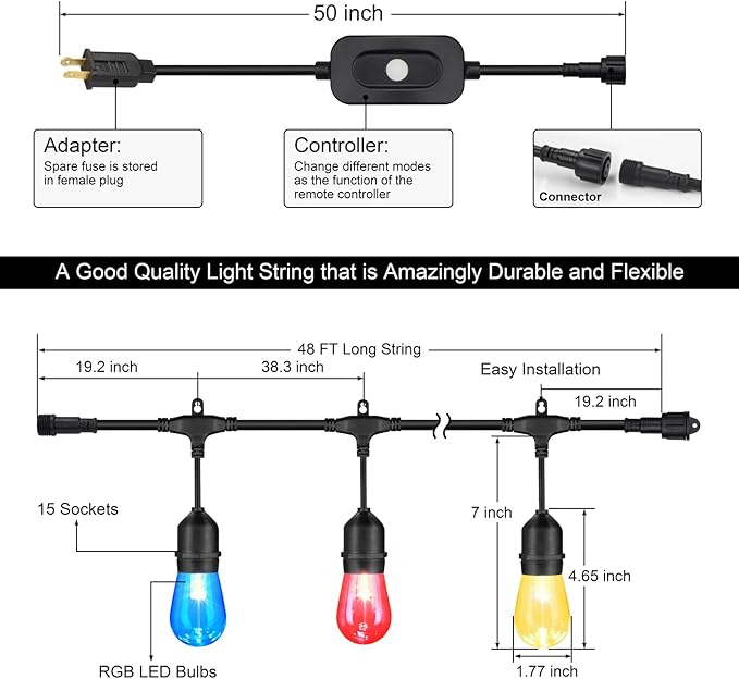 Mlambert 48FT Outdoor Patio Lights Waterproof Dimmable - Image 6